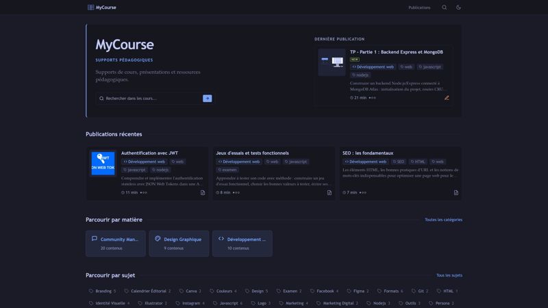 MyCourse - Plateforme de Supports de Formation